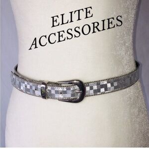 VTG 80s Elite Accessories Metallic Checkered Belt Silver size M